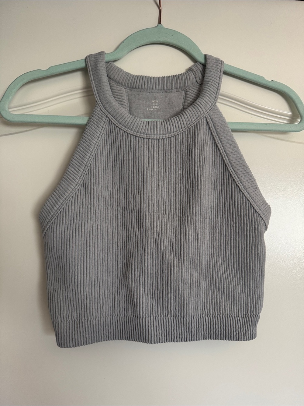 aerie Ribbed Light Gray Cropped Tank Sz L